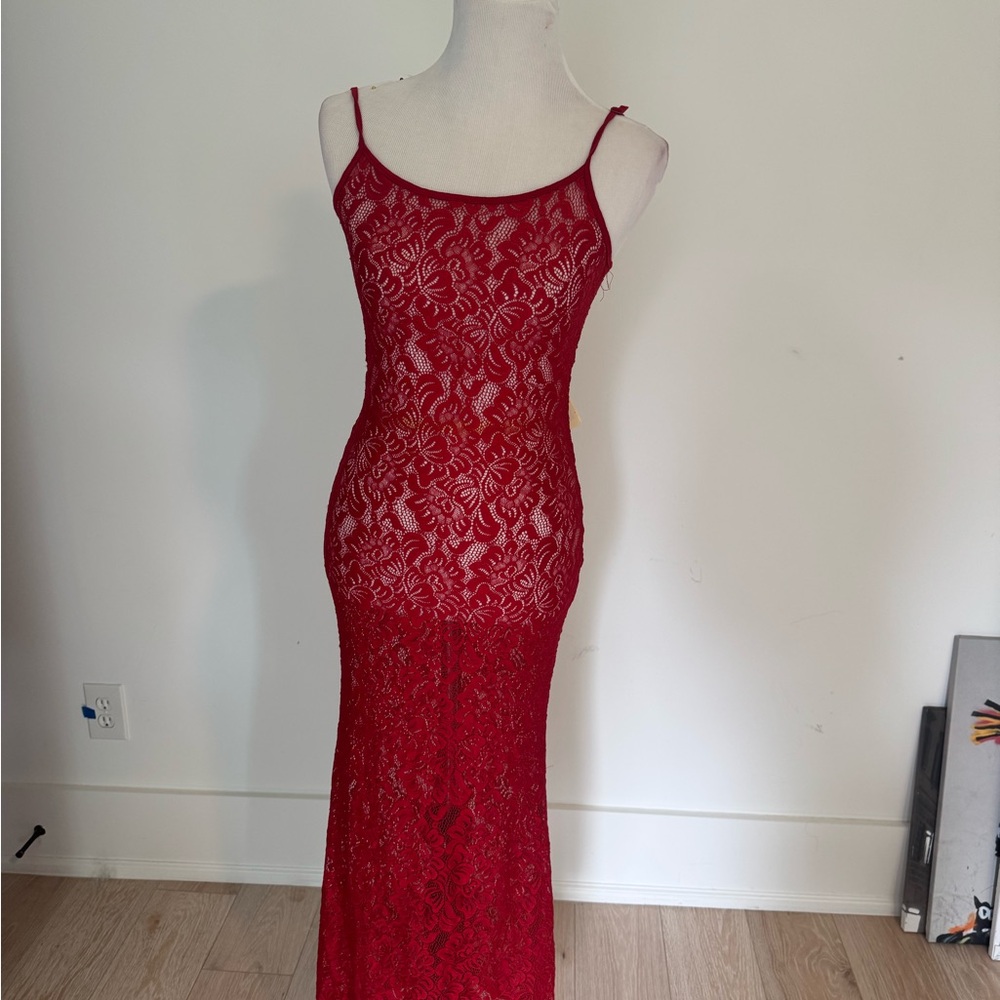 Red Lace Midi Dress - Picture 2 of 2
